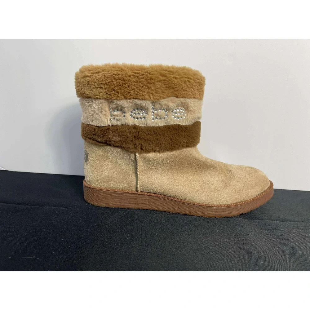 Bebe Women's Tan Suede Faux Fur Trimmed Winter‎ Boots Size 9